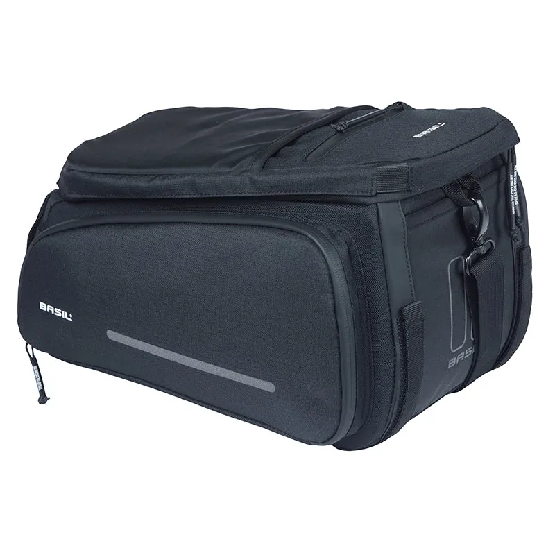 Sacoche Arrière Vélo Trunkbag Basil Move Noir 10-26L Fixation Mik Pour Porte Bagage (24X33X15 cm) - Compatible Systeme Mik (Fixation Non Inclus)