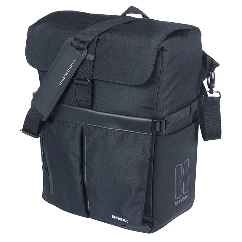 Sacoche Arrière Vélo Laterale Sac Bandouliere Basil Move Commuter Noir Droit-Gauche 15L Fixation Mik Studs Pour Porte Bagage
