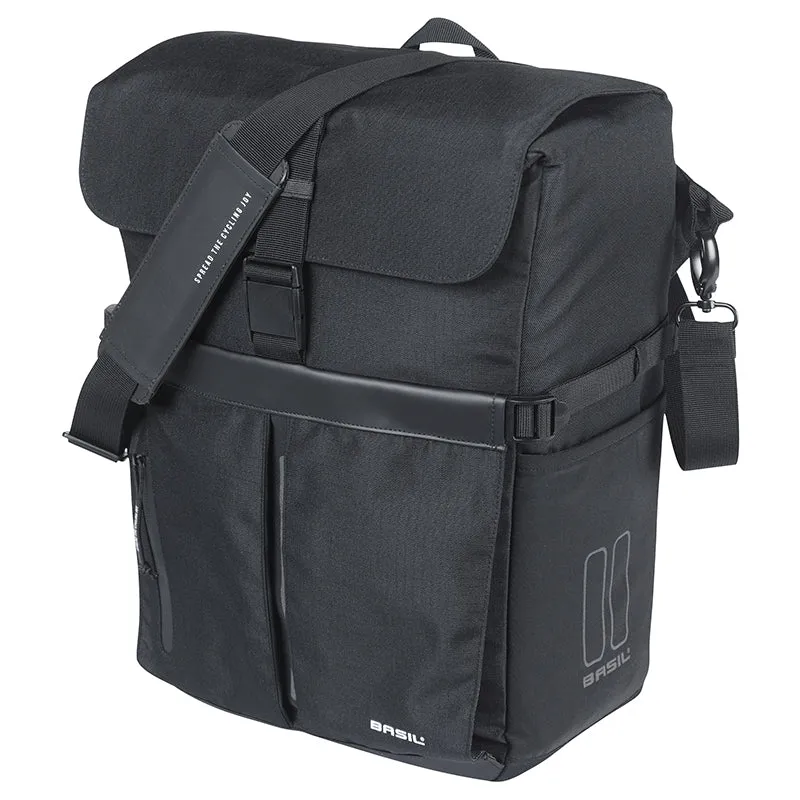 Sacoche Arrière Vélo Laterale Sac Bandouliere Basil Move Commuter Noir Droit-Gauche 15L Fixation Mik Hooks Pour Porte Bagage