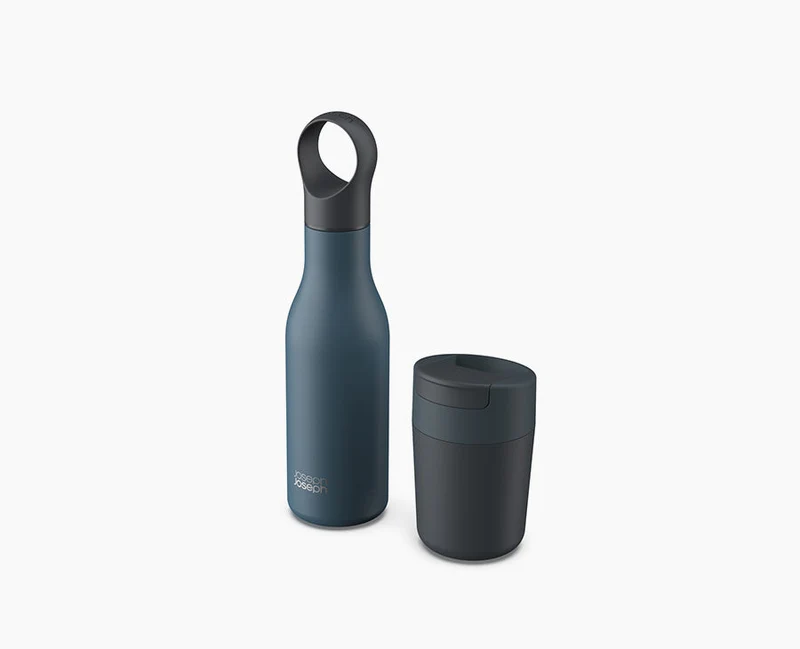 Set de Mug Réutilisable Sipp™ et Gourde Isotherme en Inox Loop™ Bleus