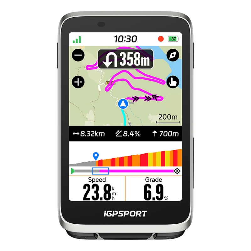 Gps - Compteur Igpsport Binavi Couleur Full Tactile Transflectif - Cartographie - Ant+ - Ble5 - Autonomie 35H - Multi Fonctions Compatible + Strava Et Komoot -- Argent