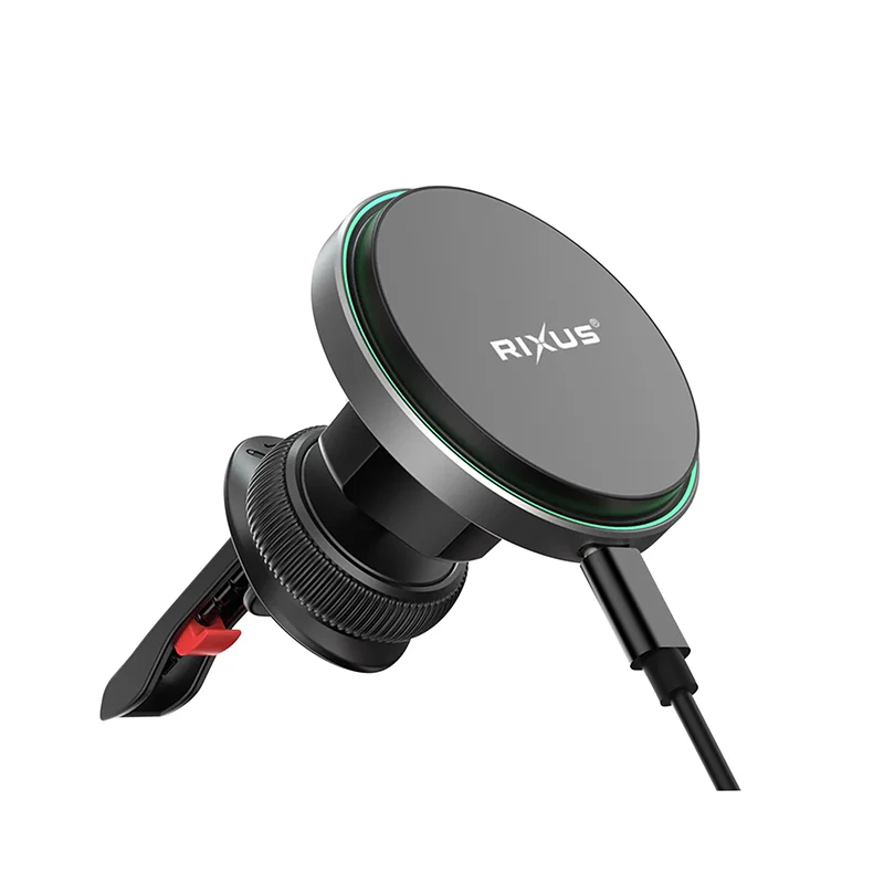 Station De Charge-Support Smartphone-Telephone Rixus Universel Magnetique Noir Fixation Grille Ventilation Voiture (Vendu A L'Unite) Inclus Câble Usb-C -Rxwc12-