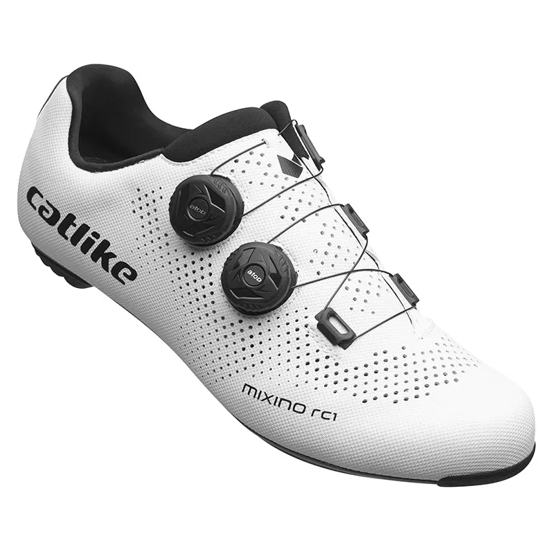 Chaussure Route Catlike Mixino Rc1 Blanc T44 Semelle Carbone Extra Airflow Fixation Par 2 Molette Micrometrique Atop Compatible Look-Shimano (Paire)