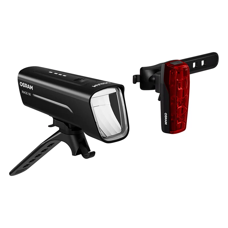 Éclairage Vélo Usb Kit Osram Race 50 Lux Noir Fonction Éclairage (Autonomie Mode 100% 4H) (Avant+Arrière) -Homologation Stvzo