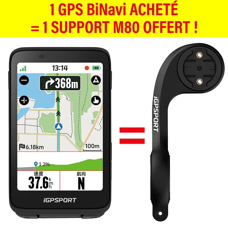 Gps - Compteur Igpsport Binavi Couleur Full Tactile Transflectif - Cartographie - Ant+ - Ble5 - Autonomie 35H - Multi Fonctions Compatible + Strava Et Komoot -- Noir