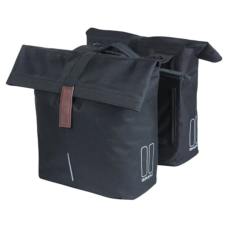 Sacoche Arrière Vélo Double Basil City Noir 28-32L Fixation Porte Bagage Fixation Systeme Mik 2.0 (Compatible Avec 211726 Inclus) (33X30X19 cm) Fermeture Pliant Anti-Pluie