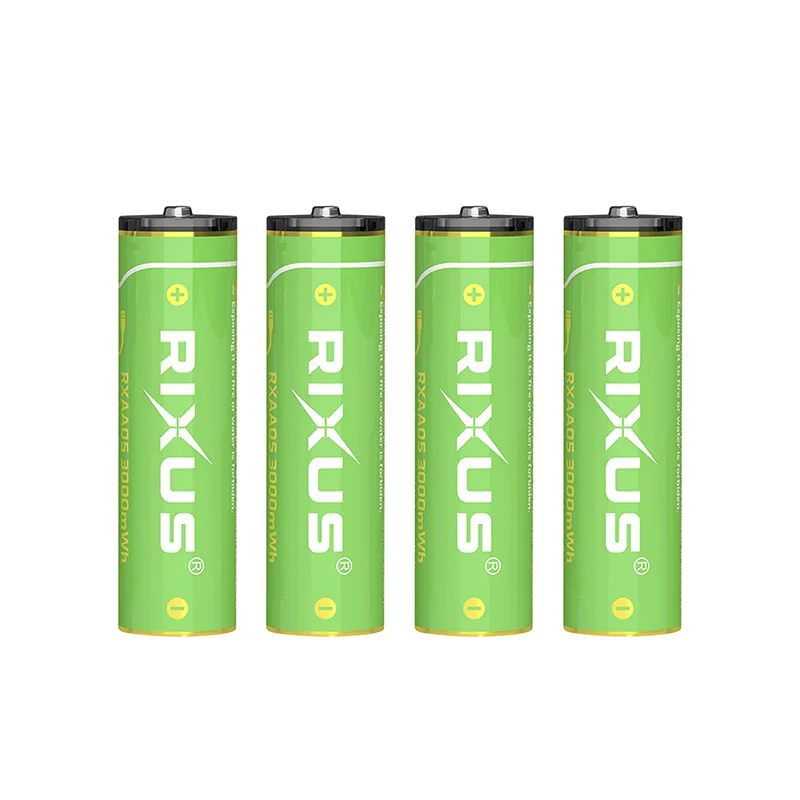 Pile Rechargeable Lr06 1.5V Rixus Lithium-Ion Aa 3000 Mwh (Vendu Par 4) Inclus Câble Usb-C - Rxaa05-