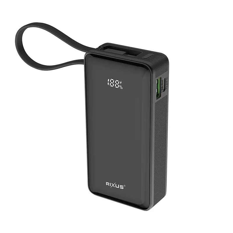 Batterie Externe Power Bank Rixus 10000 Mah 5V Noir Avec Indicateur De Batterie, Sangle De Transport Compatible Usb-C - Usb-A -Rxbp01B-