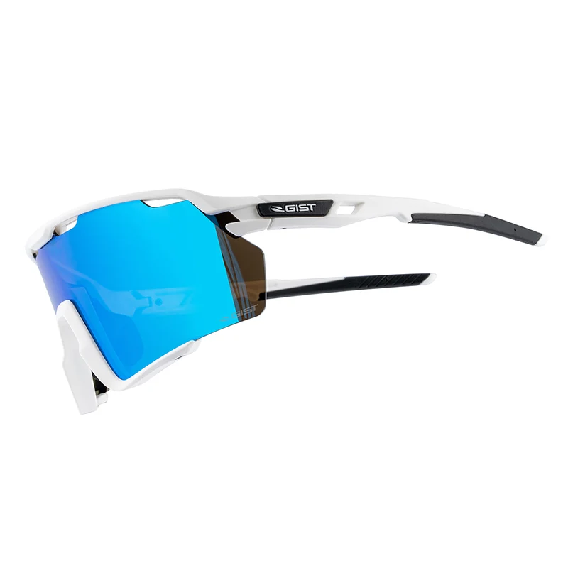 Lunettes Vélo Adulte Gist Nova Monture Blanche Verre Bleu Polycarbonate (Protection 100% Contre Uva, Uvb, Uvc Et Lumière Bleue) Compatible Clip Verres Correcteurs Ref 225388