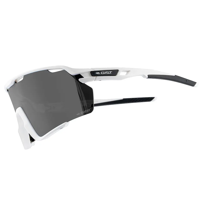 Lunettes Vélo Adulte Gist Nova Monture Blanc Verre Fume Polycarbonate (Protection 100% Contre Uva, Uvb, Uvc Et Lumière Bleue) Compatible Clip Verres Correcteurs Ref 225388
