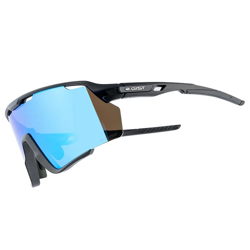 Lunettes Vélo Adulte Gist Nova Monture Noir Verre Bleu Polycarbonate (Protection 100% Contre Uva, Uvb, Uvc Et Lumière Bleue) Compatible Clip Verres Correcteurs Ref 225388