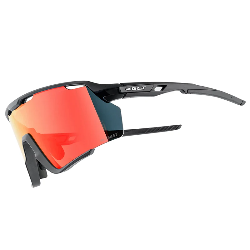 Lunettes Vélo Adulte Gist Nova Monture Noir Verre Rouge Polycarbonate (Protection 100% Contre Uva, Uvb, Uvc Et Lumière Bleue) Compatible Clip Verres Correcteurs Ref 225388