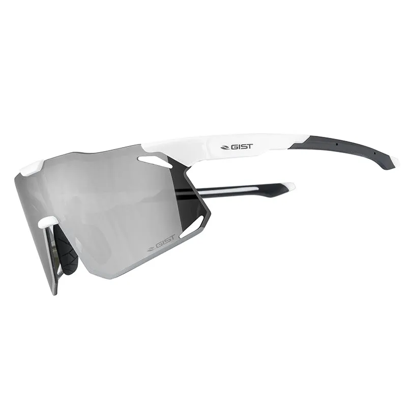 Lunettes Vélo Adulte Gist Eclipse Monture Blanc Verre Fume Polycarbonate (Protection 100% Contre Uva, Uvb, Uvc Et Lumière Bleue) Compatible Clip Verres Correcteurs Ref 225380