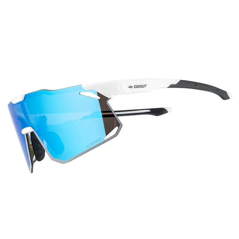 Lunettes Vélo Adulte Gist Eclipse Monture Blanc Verre Bleu Polycarbonate (Protection 100% Contre Uva, Uvb, Uvc Et Lumière Bleue) Compatible Clip Verres Correcteurs Ref 225380