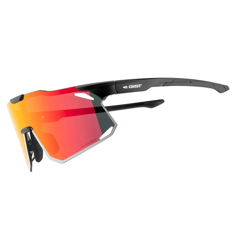 Lunettes Vélo Adulte Gist Eclipse Monture Noir Verre Rouge Polycarbonate (Protection 100% Contre Uva, Uvb, Uvc Et Lumière Bleue) Compatible Clip Verres Correcteurs Ref 225380