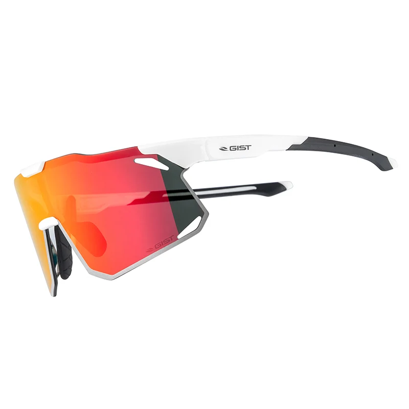 Lunettes Vélo Adulte Gist Eclipse Monture Blanc Verre Rouge Polycarbonate (Protection 100% Contre Uva, Uvb, Uvc Et Lumière Bleue) Compatible Clip Verres Correcteurs Ref 225380