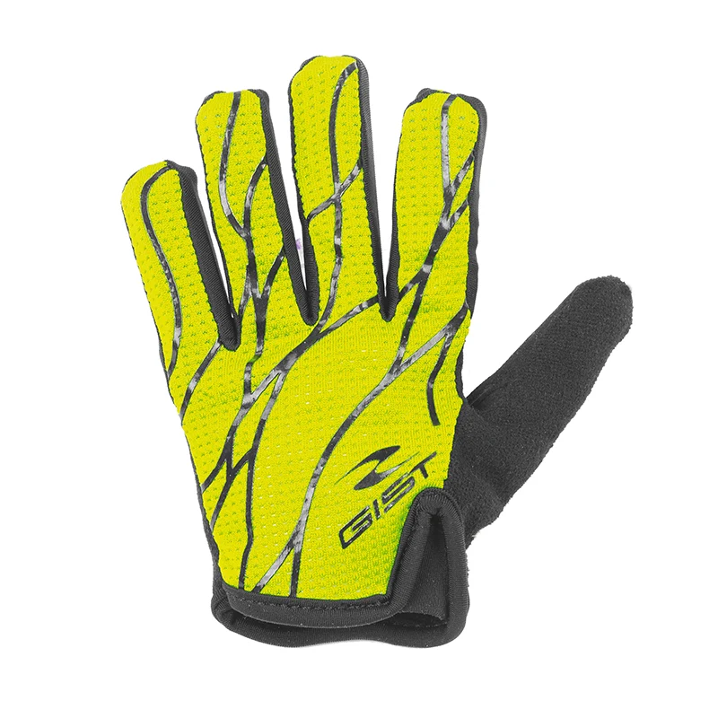 Gants Vélo Junior VTT Long Gist Jaune Fluo-Noir 12-14 Ans (Paire Sur Carte) Sans Velcro
