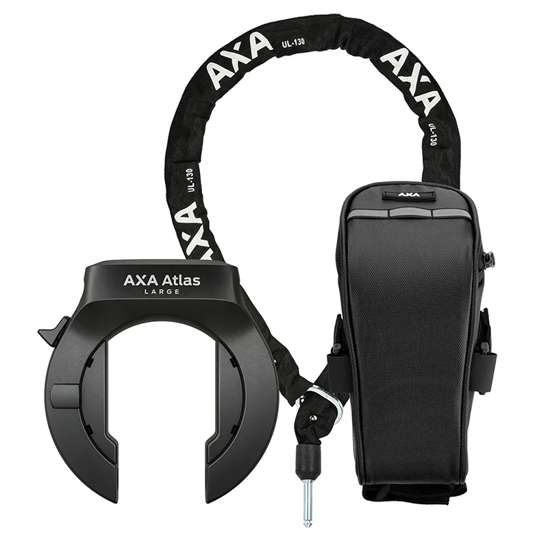 Antivol Vélo Fer A Cheval Axa Atlas Large Noir Avec Chaîne Plug Diam 5.5 mm 1.30M (Clé Retractable) - Sécurité Niveau 14 -Livre Avec Sacoche De Selle