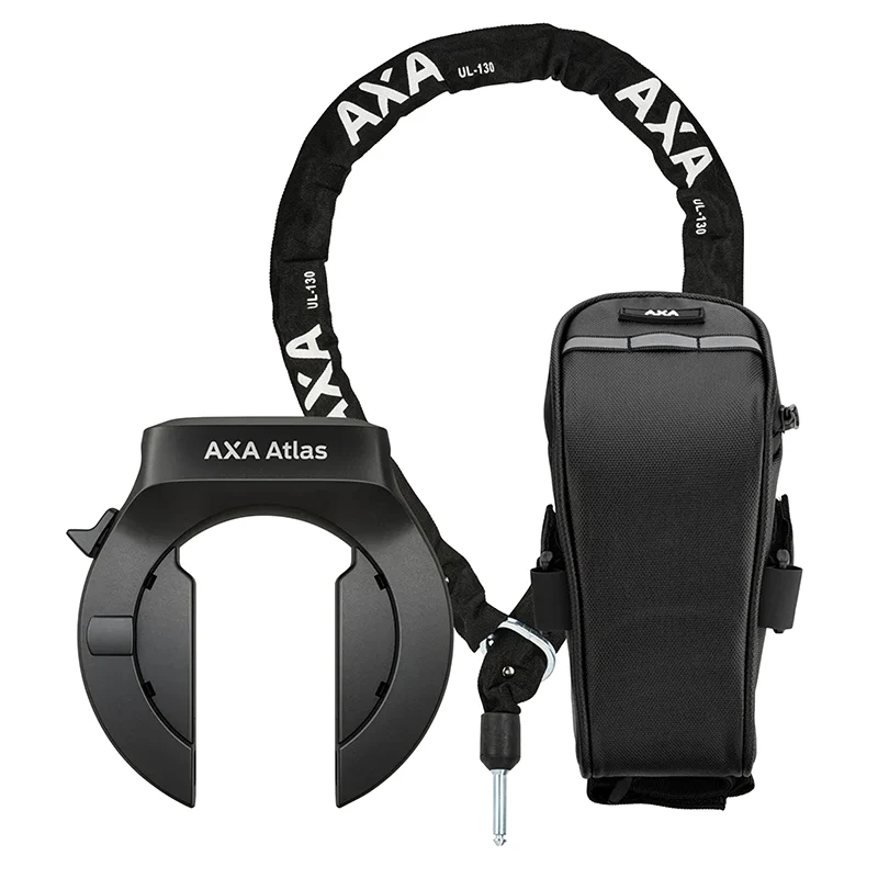 Antivol Vélo Fer A Cheval Axa Atlas Noir Avec Chaîne Plug Diam 5.5 mm 1.30M (Clé Retractable) - Sécurité Niveau 14 -Livre Avec Sacoche De Selle ) -Sécurité Niveau 14-15