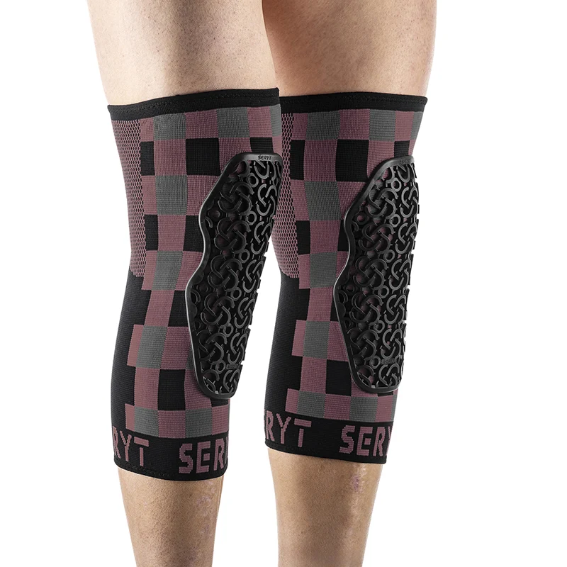 Protection Genouilleres VTT Seryt Flow Checker Antibacterien, Antiderapante, Sans Couture Damier Gris-Marron L-XL (Vendu A La Paire) 300 G -Ce En 1621.1 Niveau 1-