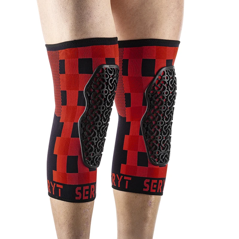 Protection Genouilleres VTT Seryt Flow Checker Antibacterien, Antiderapante, Sans Couture Damier Rouge-Noir S (Vendu A La Paire) 300 G -Ce En 1621.1 Niveau 1-