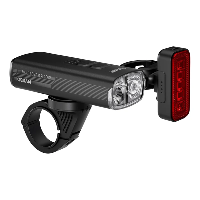 Éclairage Vélo Usb Kit Osram LED Route Multi Beam X 1000 Lumen Noir Fonction Éclairage Automatique-Mode Flash- Feu Stop-Plein Phare (Autonomie 4H-18H) (Avant+Arrière)