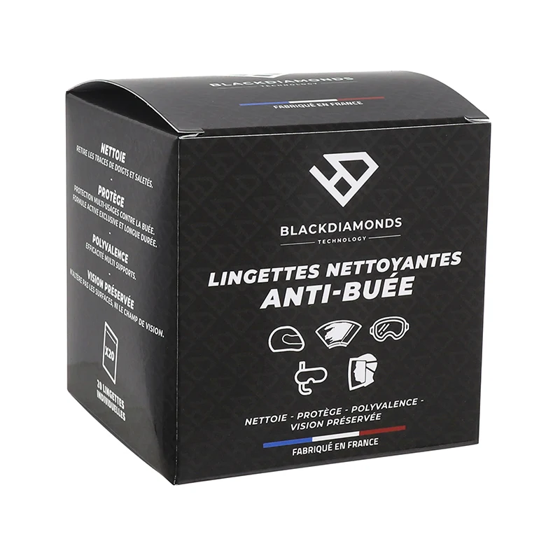 Lingettes Anti-Buee Nettoyantes Blackdiamonds Pour Ecran-Visiere De Casque, Masque De Cross (Boite De 10 Lingettes Individuelles)