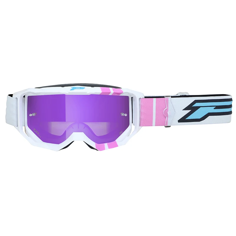 Masque-Lunettes Cross Progrip 3300 Fl Vision Go Multilayered Blanc-Rose Ecran Miroir Violet Anti-Rayures-Anti U.V.-Anti-Buee (Homologué Ce-En-N° Ac-96025 Rev.2)