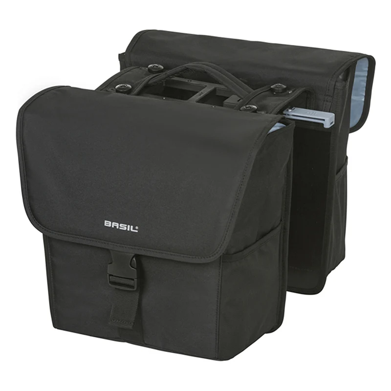Sacoche Arrière Vélo Double Basil Go 32L Noir Fixation Velcros Sur Porte Bagage - Fixation Systeme Mik (Compatible Avec 157030 Inclus) (40X16X38 cm)