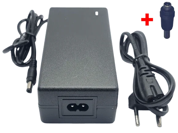 Chargeur 54.6v 2A avec adaptateur vers fiche D verte 6.3x3mm
