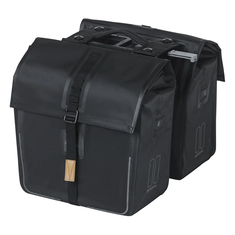 Sacoche Arrière Vélo Double Basil Urban Dry 50L Noir 100% Waterproof (31,5X16X32 cm) - Fixation Systeme Mik (Compatible Avec 157030 Inclus)