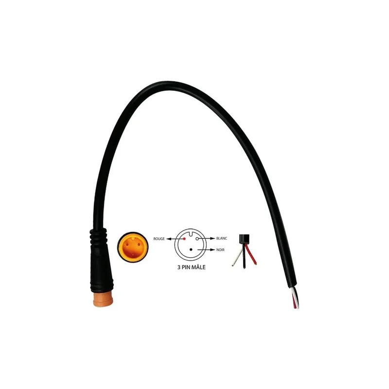 Câble Connecteur Étanche 3 Pins Male pour Trottinette Électrique