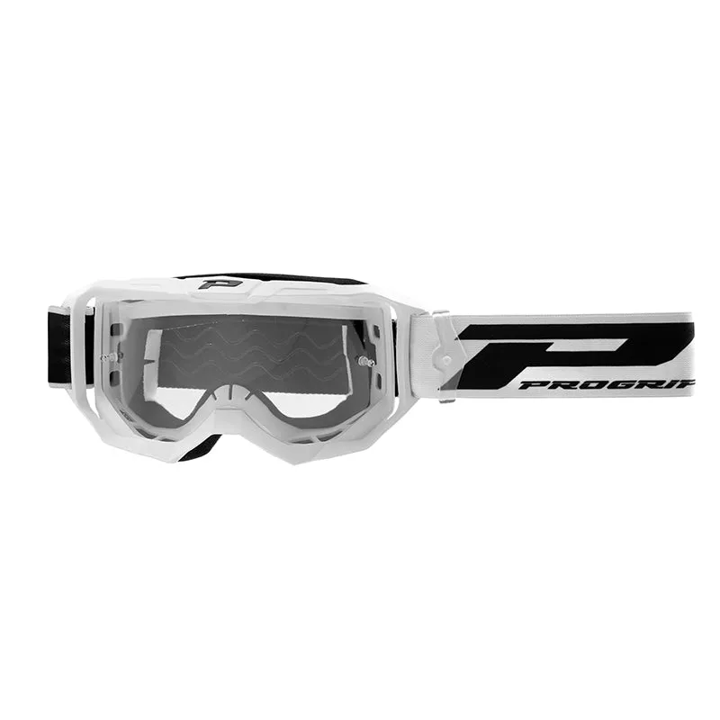 Masque-Lunettes Cross Progrip 3300 Tr Vision Go Blanc Mat Ecran Transparent Anti-Rayures-Anti U.V.-Anti-Buee (Homologué Ce-En-N° Ac-96025 Rev.2)