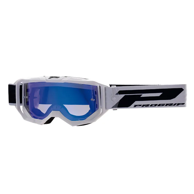 Masque-Lunettes Cross Progrip 3300 Fl Vision Go Multilayered Blanc Mat Ecran Miroir Argent Anti-Rayures-Anti U.V.-Anti-Buee (Homologué Ce-En-N° Ac-96025 Rev.2)