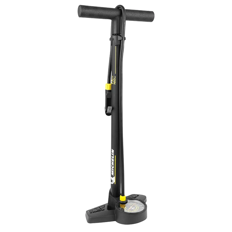 Pompe A Pied Michelin Air Control Acier Noir Avec Manometre Analogique 11Bars Raccord Clever Valve Vp-Vs