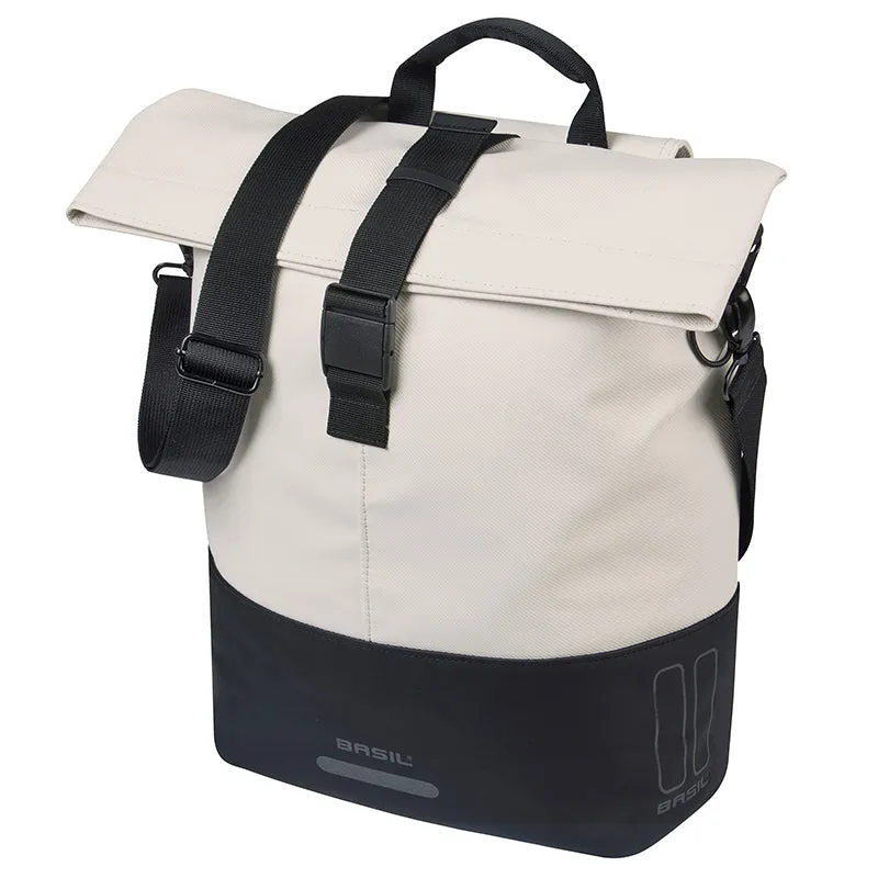 Sacoche Arrière Vélo Laterale Sac Bandouliere Basil Cove Shopper Blanc Casse-Noir Droit-Gauche 14-16L Fixation Mik Hooks Porte Bagage (36X14X29 cm) Avec Poignée Fermeture Pliante Impermeable