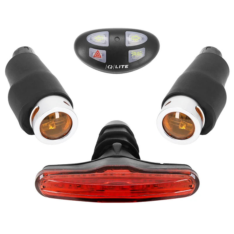 Éclairage Vélo Usb Kit Newton Clignotant Direction Route 80 Lumen Sur Cintre-Rail De Selle Noir (Commande Au Cintre A Pile)