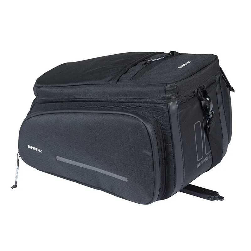 Sacoche Arrière Vélo Basil Move Noir Avec Soufflet Waterproof Extensible 10-26L Fixation Porte Bagage (L33X L24Cmxh18 cm) Fixation Systeme Mik 2.0 (Inclus)