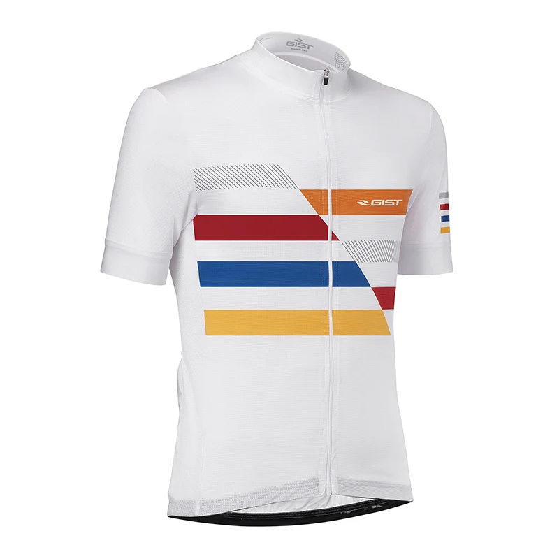 Maillot Gist Été Vélo Manches Courtes Zip Total Blanc Bande Colore L