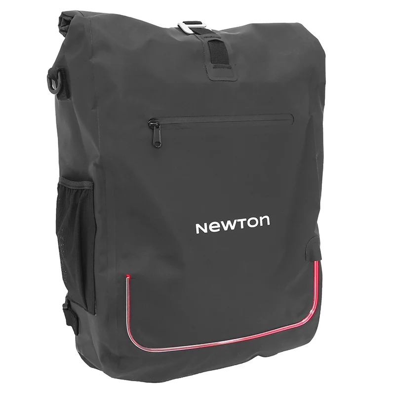 Sacoche Arrière Laterale Sac A Dos Vélo Newton A LED Rouge 22L Noir Pochette Zip Intérieure Amovible (Vendu A L'Unite) - Fixation Crochets Sur Porte Bagage (Inclus Câble Usb-C)
