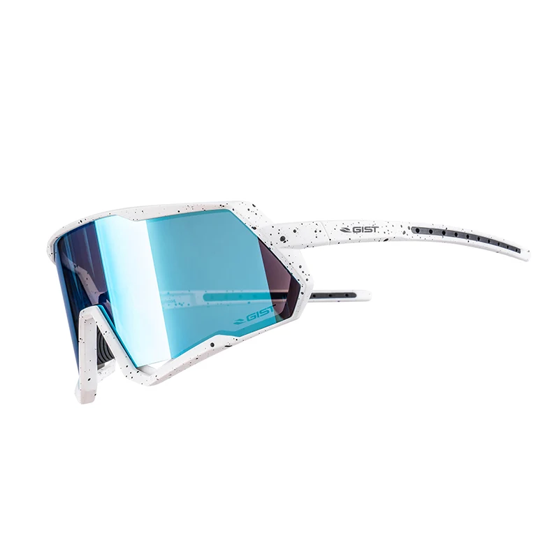 Lunettes Vélo Adulte Gist Mask Monture Blanc Verre Bleu Polycarbonate (Protection 100% Contre Uva, Uvb, Uv)