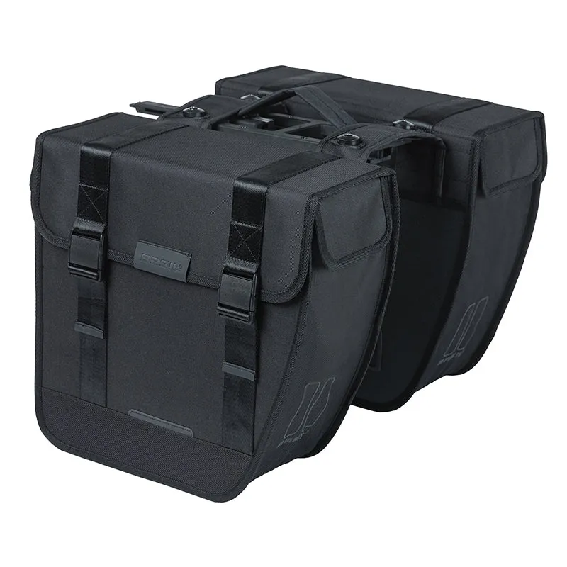 Sacoche Arrière Vélo Double Basil Tour 28L Noir (34X14X34 cm) Fixation Porte Bagage Fixation Systeme Mik (Compatible Avec 157030 Inclus)