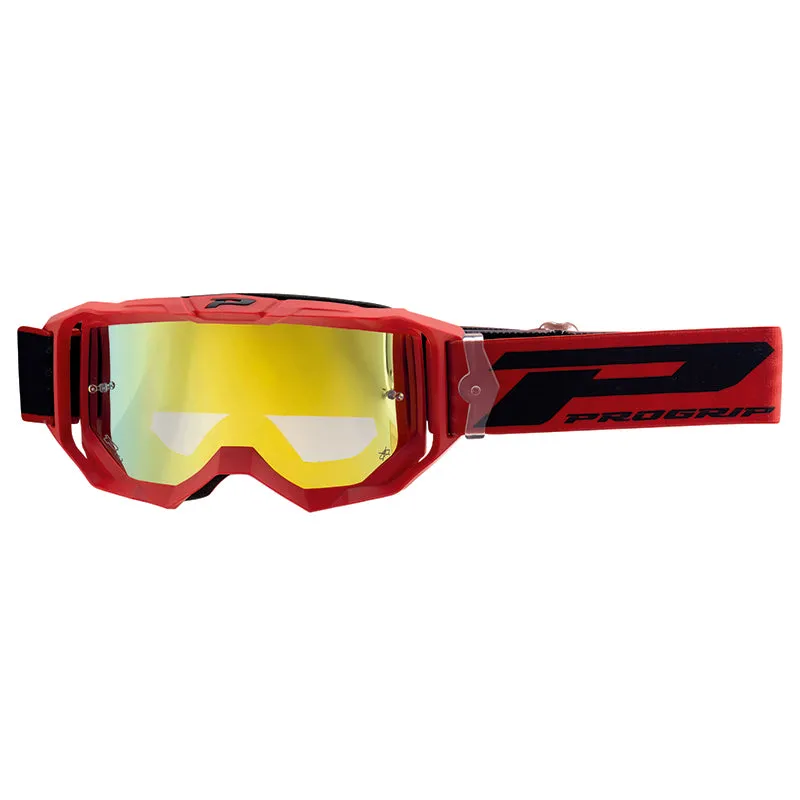 Masque-Lunettes Cross Progrip 3300 Fl Vision Go Multilayered Rouge Mat Ecran Miroir Jaune Anti-Rayures-Anti U.V.-Anti-Buee (Homologué Ce-En-N° Ac-96025 Rev.2)
