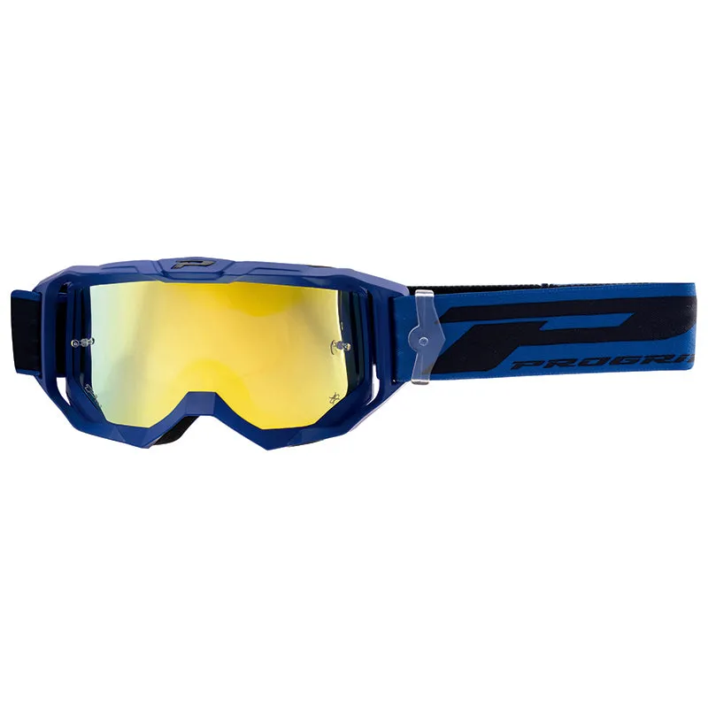 Masque-Lunettes Cross Progrip 3300 Fl Vision Go Multilayered Bleu Mat Ecran Miroir Jaune Anti-Rayures-Anti U.V.-Anti-Buee (Homologué Ce-En-N° Ac-96025 Rev.2)