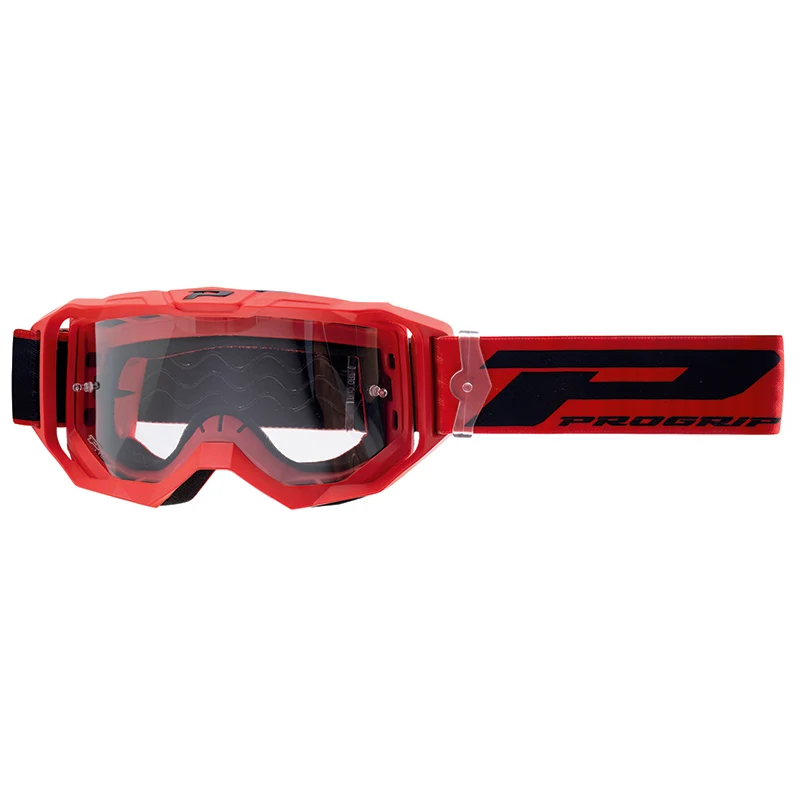Masque-Lunettes Cross Progrip 3300 Tr Vision Go Rouge Mat Ecran Transparent Anti-Rayures-Anti U.V.-Anti-Buee (Homologué Ce-En-N° Ac-96025 Rev.2)