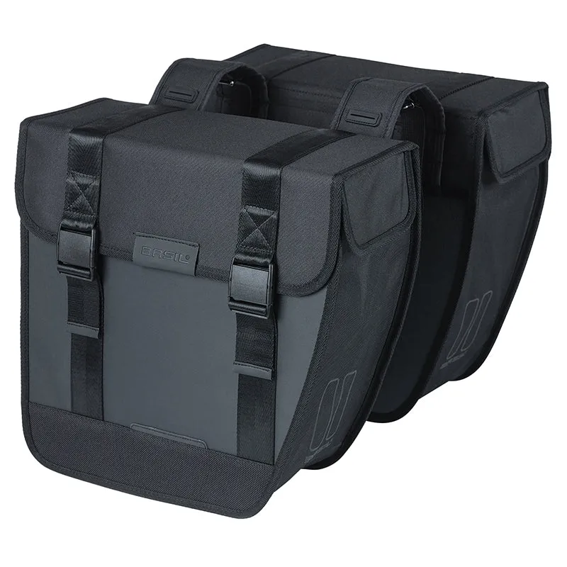 Sacoche Arrière Vélo Double Basil Tour 28L Noir (29,5X14X29,5 cm) Fixation Porte Bagage
