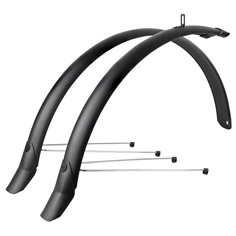 Garde Boue City-VTC Tringles 28'' Eurofender Lampo 58 mm Noir Mat (Paire) Avec Fixation Classic Tringles Argent