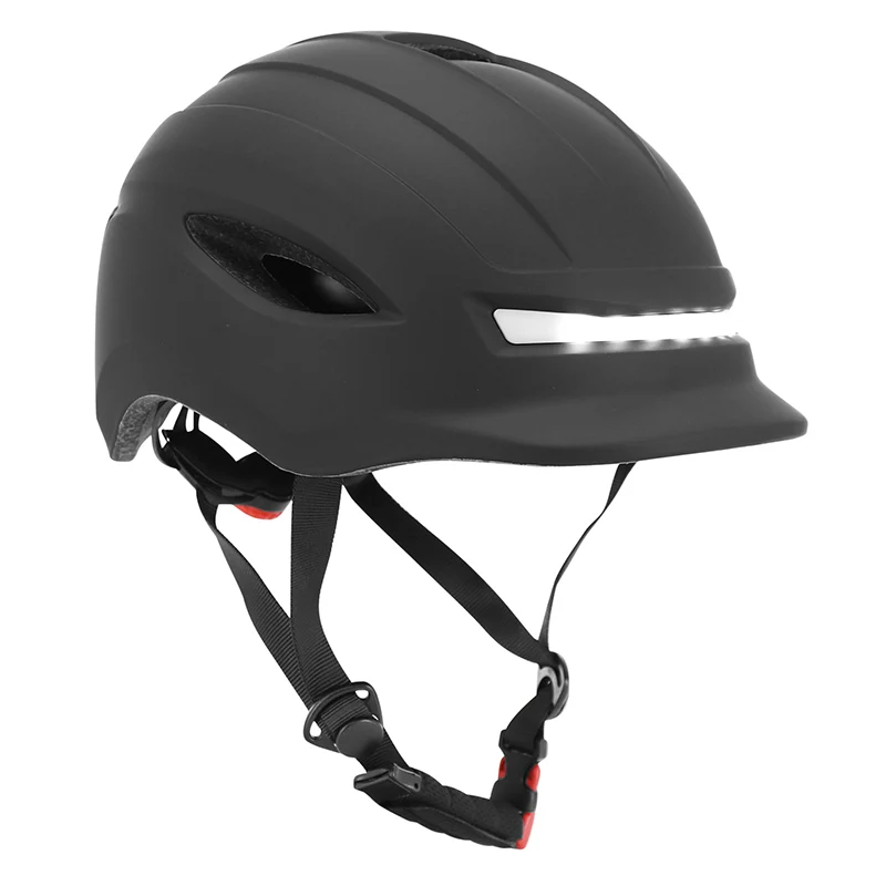 Casque Vélo-Trottinette Adulte Urbain-City Cp02 Noir Éclairage Intégré Avec Clignotant + Commande Au Cintre Taille L Réglage Molette