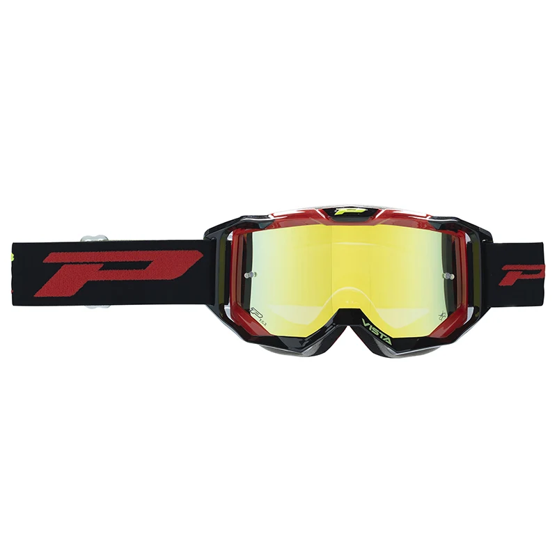 Masque-Lunettes Cross Progrip 3303 Fl Vista Multilayered Noir-Rouge Ecran Miroir Jaune Anti-Rayures-Anti U.V.-Anti-Buee (Homologué Ce-En-N° Ac-96025 Rev.2)