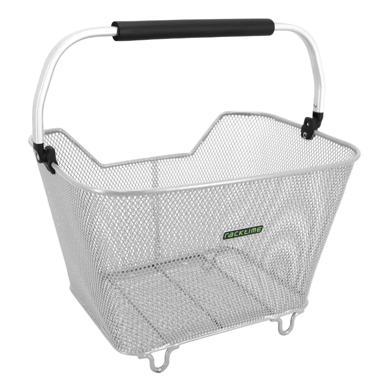 Panier Arrière Fil Acier Racktime Bask It 23L Deluxe Argent Avec Anse Sur Porte Bagage (45X30X33 cm) Sans Platine - Compatible Systeme Racktime Snapit Et Snapit 2.0 (Charge Max 10Kg)